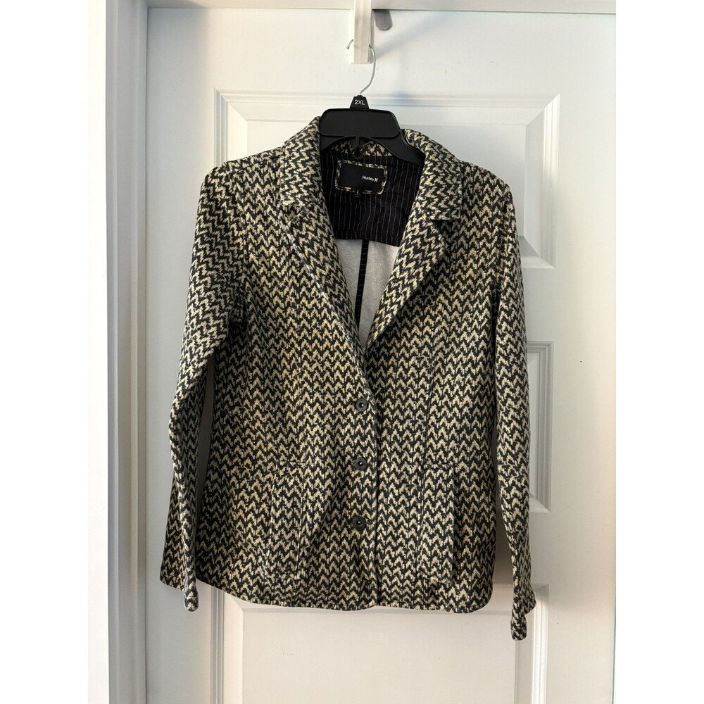 Hurley Womens Blazers Jackets Black Tan Winchester Chevron Herringbone Blazer L